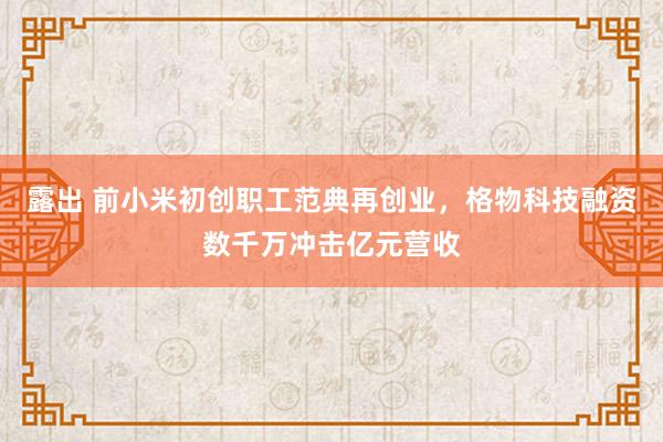 露出 前小米初创职工范典再创业，格物科技融资数千万冲击亿元营收