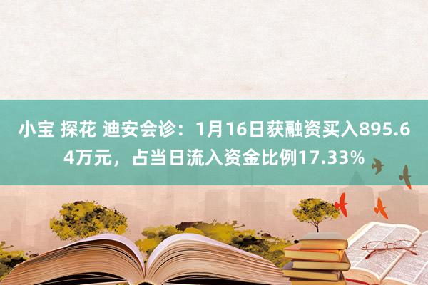 小宝 探花 迪安会诊：1月16日获融资买入895.64万元，占当日流入资金比例17.33%