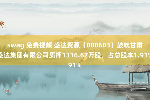 swag 免费视频 盛达资源（000603）鼓吹甘肃盛达集团有限公司质押1316.67万股，占总股本1.91%