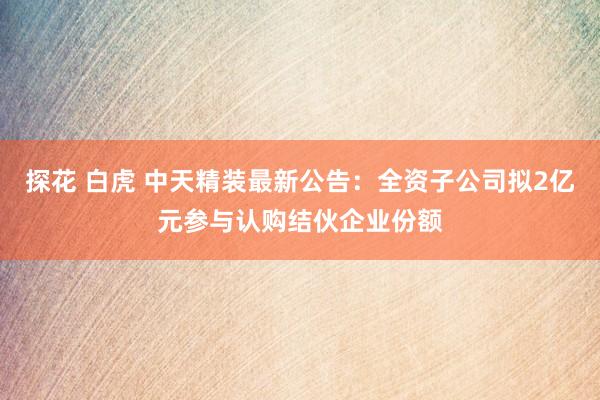 探花 白虎 中天精装最新公告：全资子公司拟2亿元参与认购结伙企业份额
