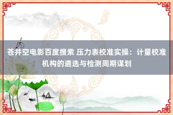 苍井空电影百度搜索 压力表校准实操：计量校准机构的遴选与检测周期谋划
