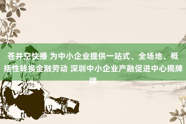 苍井空快播 为中小企业提供一站式、全场地、概括性转换金融劳动 深圳中小企业产融促进中心揭牌