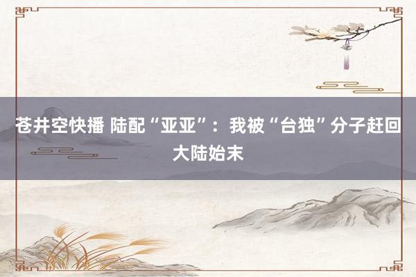 苍井空快播 陆配“亚亚”：我被“台独”分子赶回大陆始末
