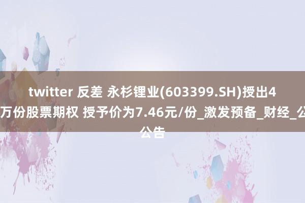 twitter 反差 永杉锂业(603399.SH)授出400万份股票期权 授予价为7.46元/份_激发预备_财经_公告