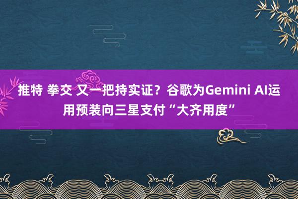 推特 拳交 又一把持实证？谷歌为Gemini AI运用预装向三星支付“大齐用度”